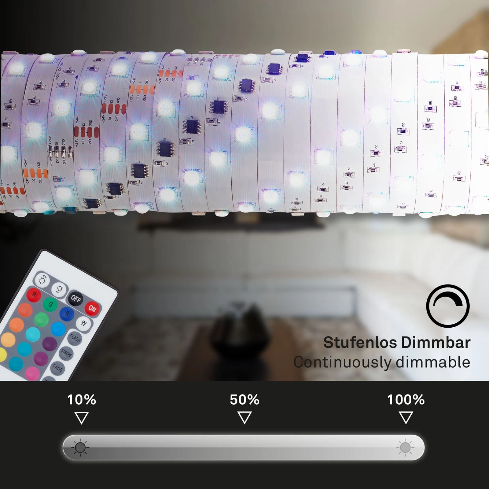 RGB LED Streifen, 5 Meter, 24 W, Weiß