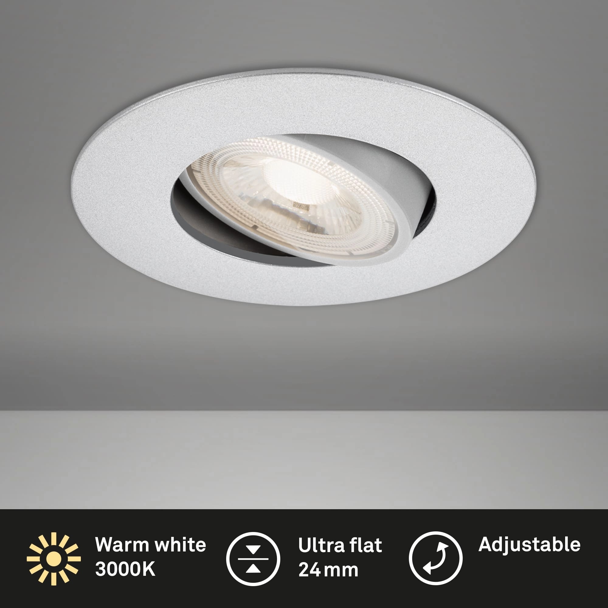 Ultraflache LED Einbauleuchte, Ø 9 cm, 5 W, Chrom-Matt