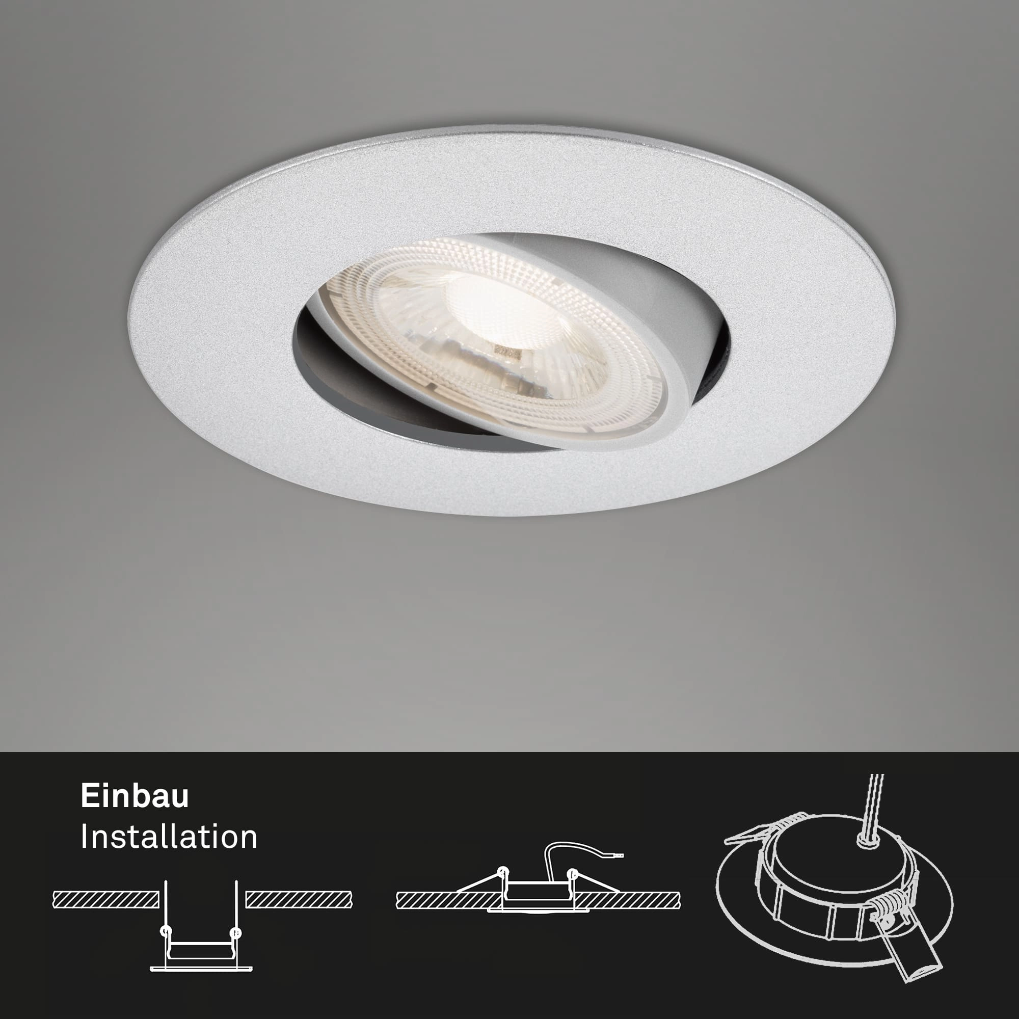 Ultraflache LED Einbauleuchte, Ø 9 cm, 5 W, Chrom-Matt