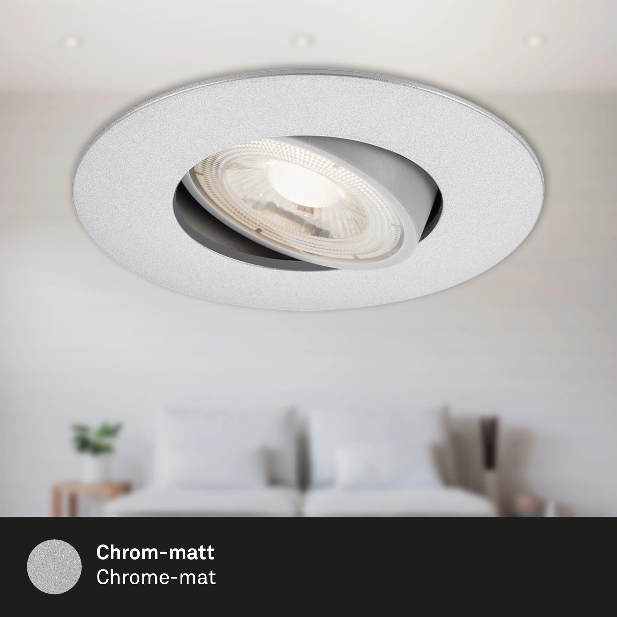 Ultraflache LED Einbauleuchte, Ø 9 cm, 5 W, Chrom-Matt