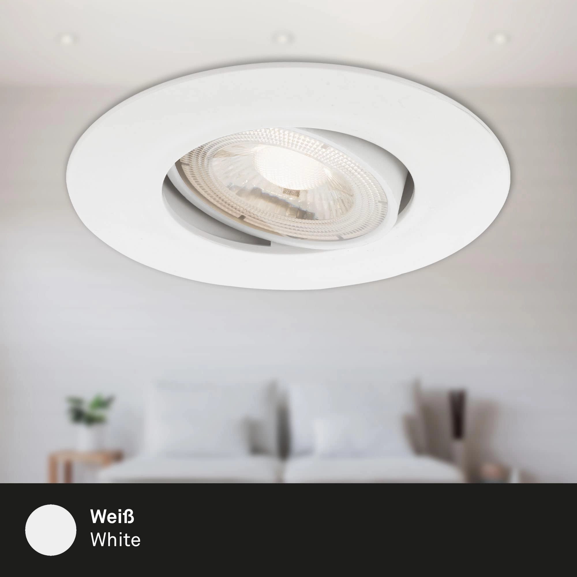 Ultraflache LED Einbauleuchte, Ø 9 cm, 4,9 W, Weiß