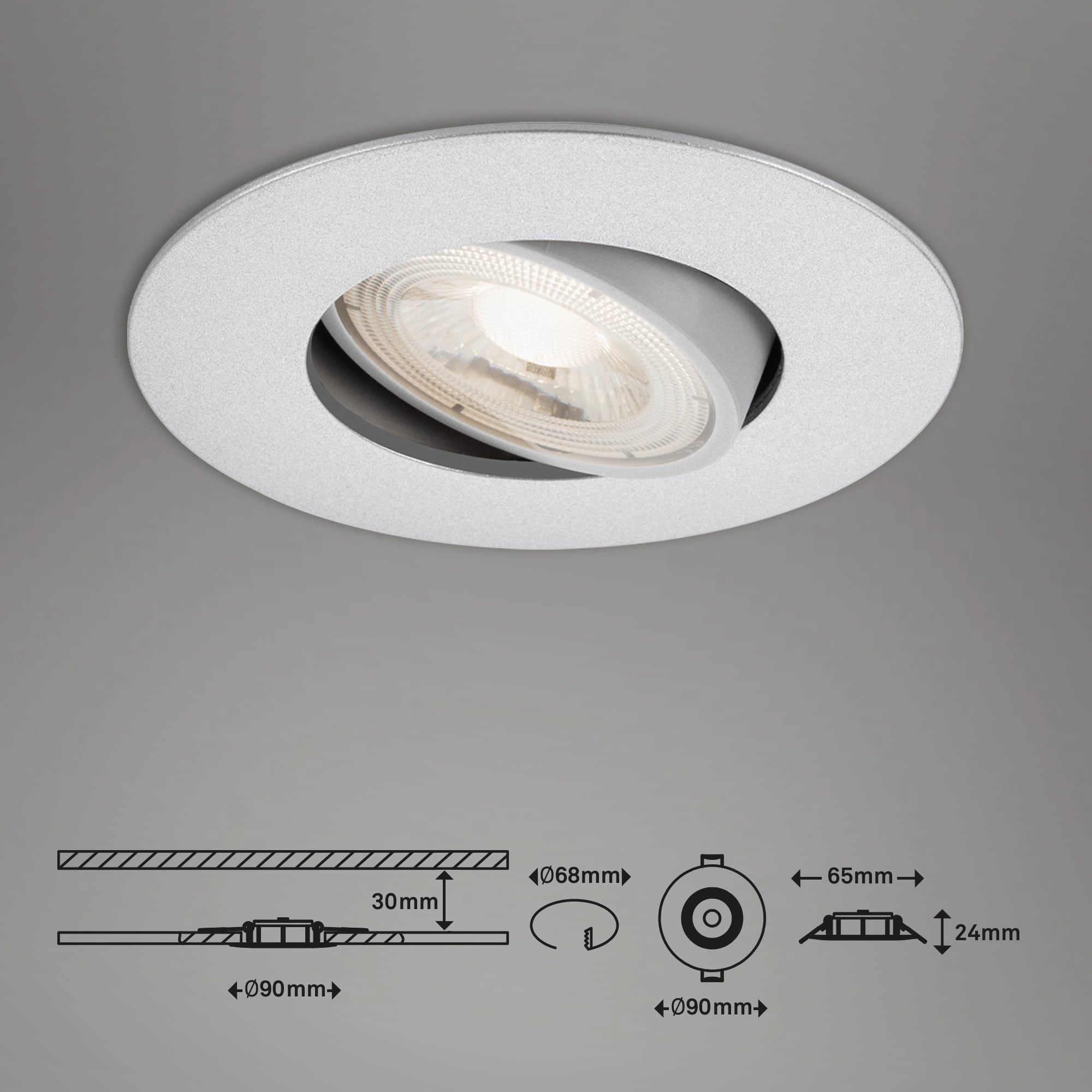 LED Einbauleuchte, Ø 9 cm, 5 W, Chrom-Matt