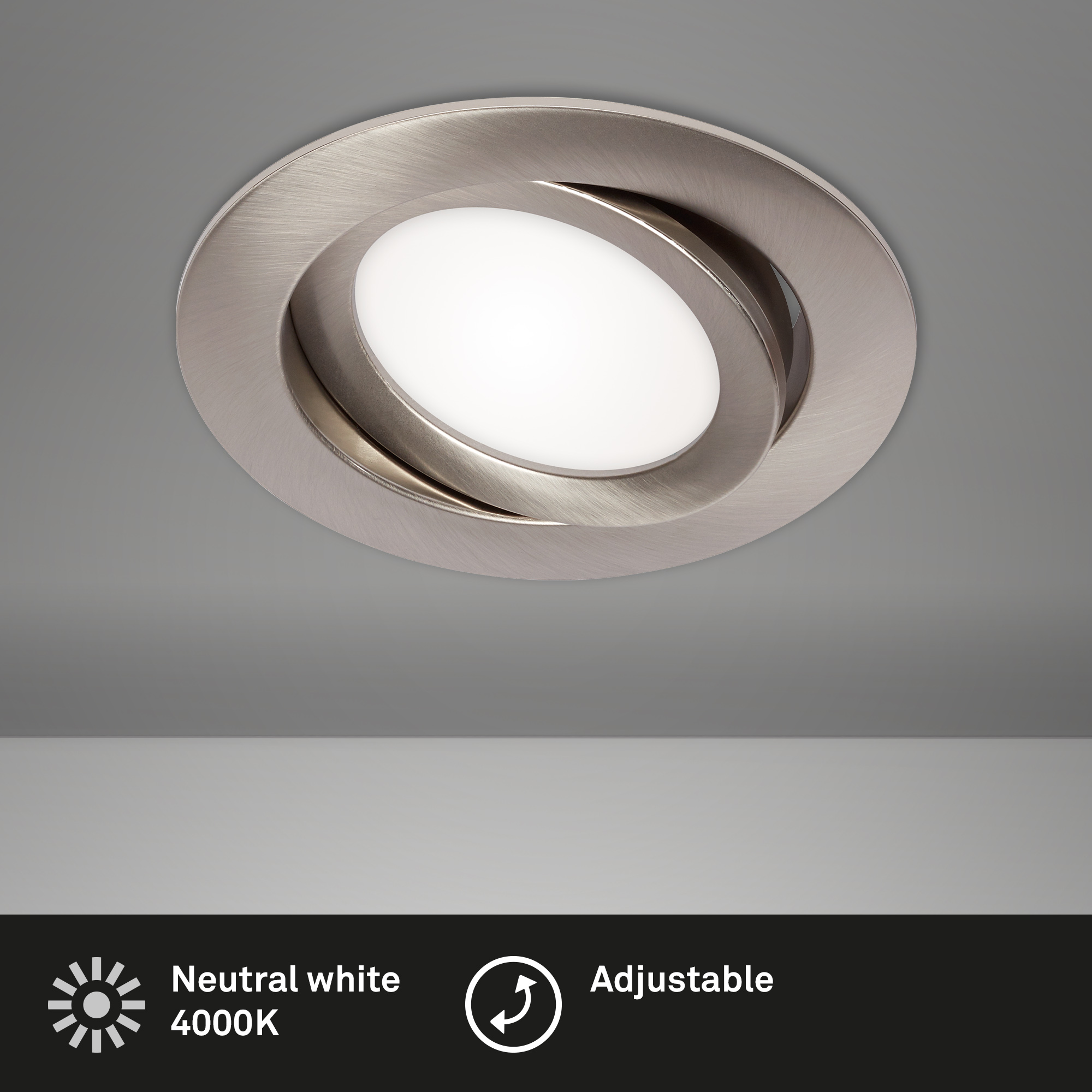 LED Einbauleuchte, Ø 10,6 cm, 7 W, Matt-Nickel