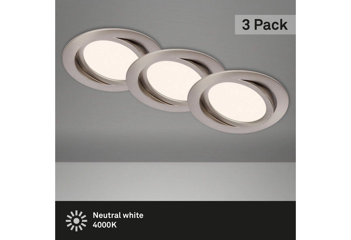 3er Set LED Einbauleuchte, Ø 14 cm, 9 W, Matt-Nickel
