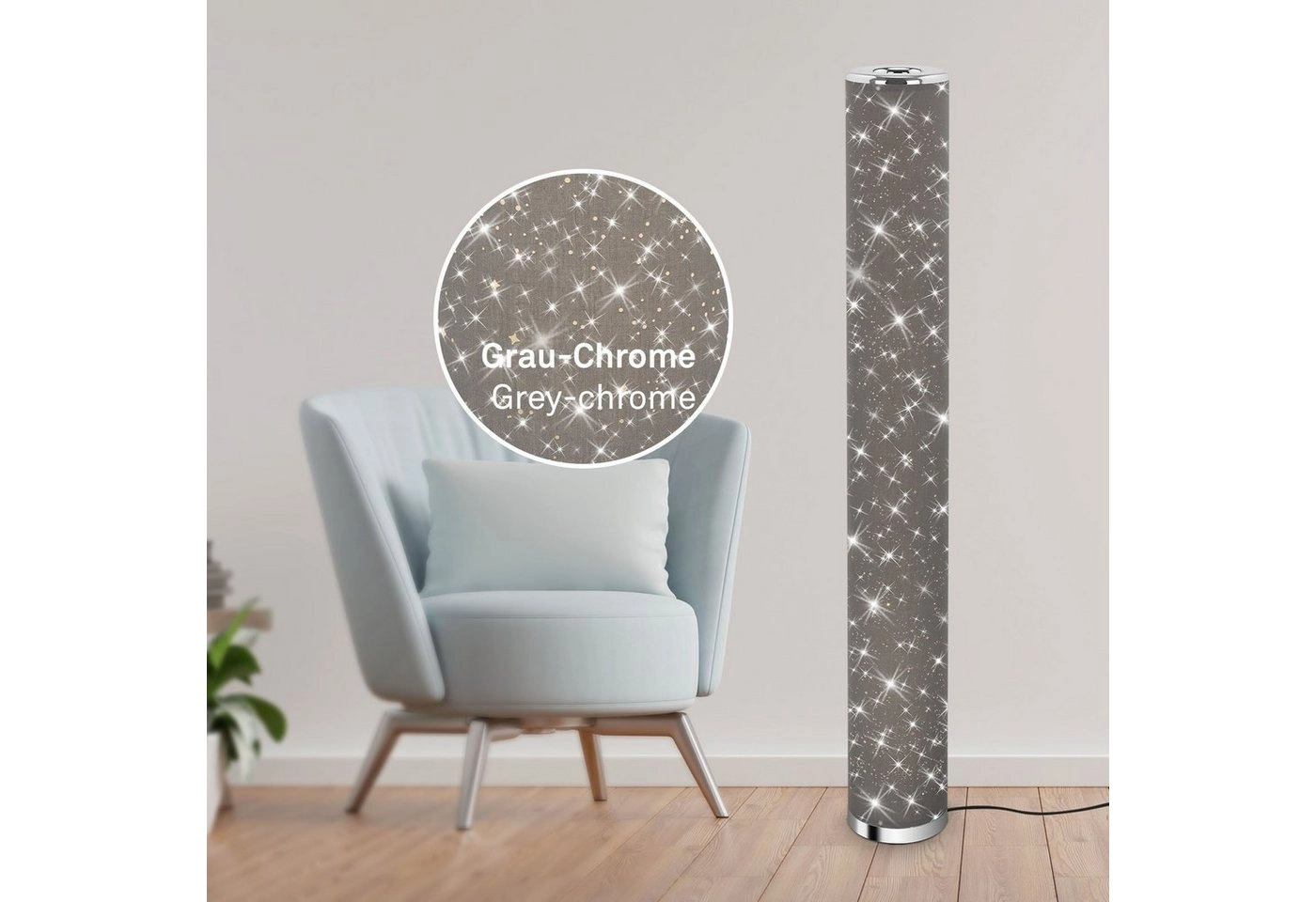 STERNENHIMMEL LED Stehleuchte, 103,5 cm, 12 W, Grau-Chrom