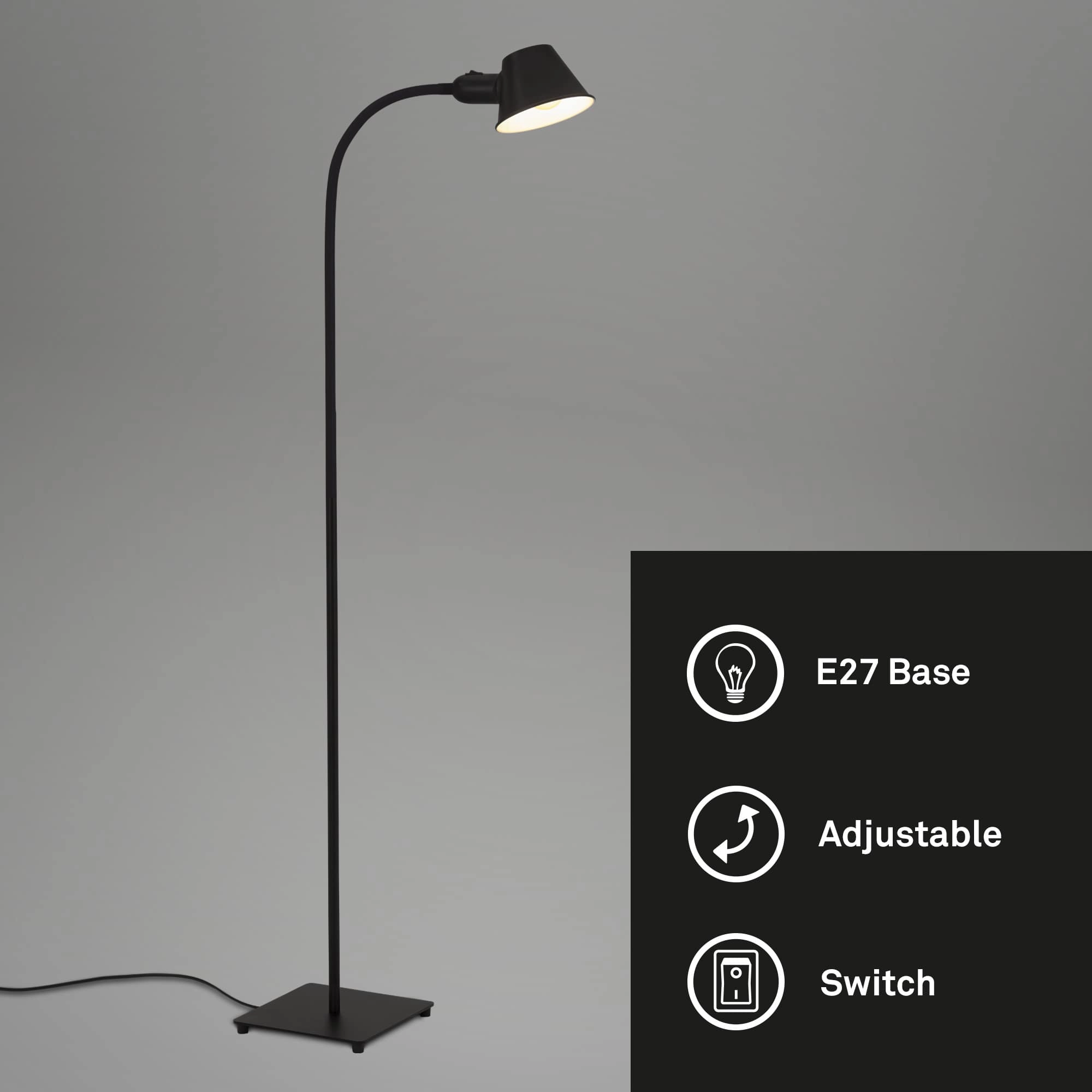 Stehleuchte, 152 cm, exkl. 1x E27, max. 10 W, schwarz