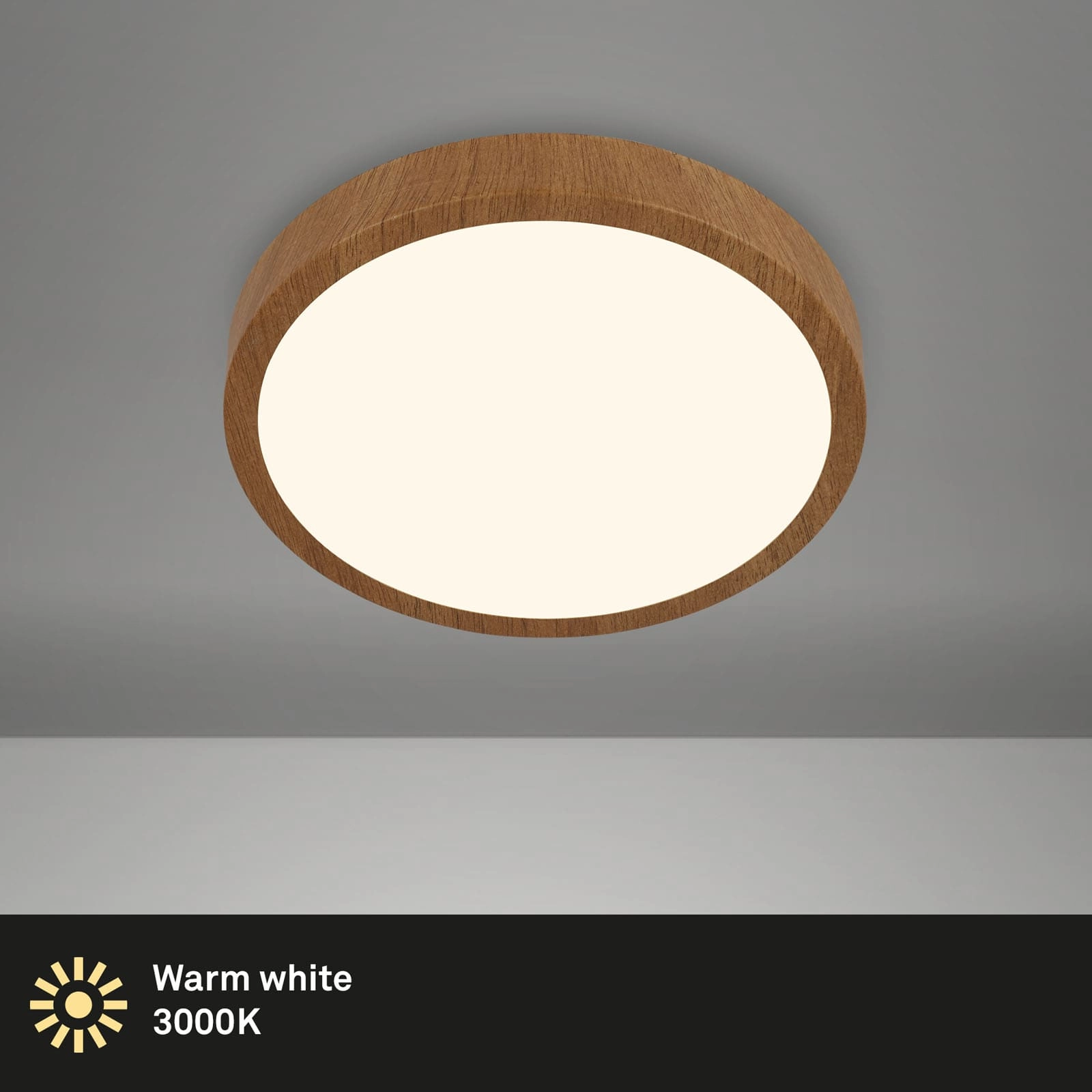 LED Aufbauleuchte, Ø 28 cm, LED-Platine, 12 W, 2000 lm, holzfarbig