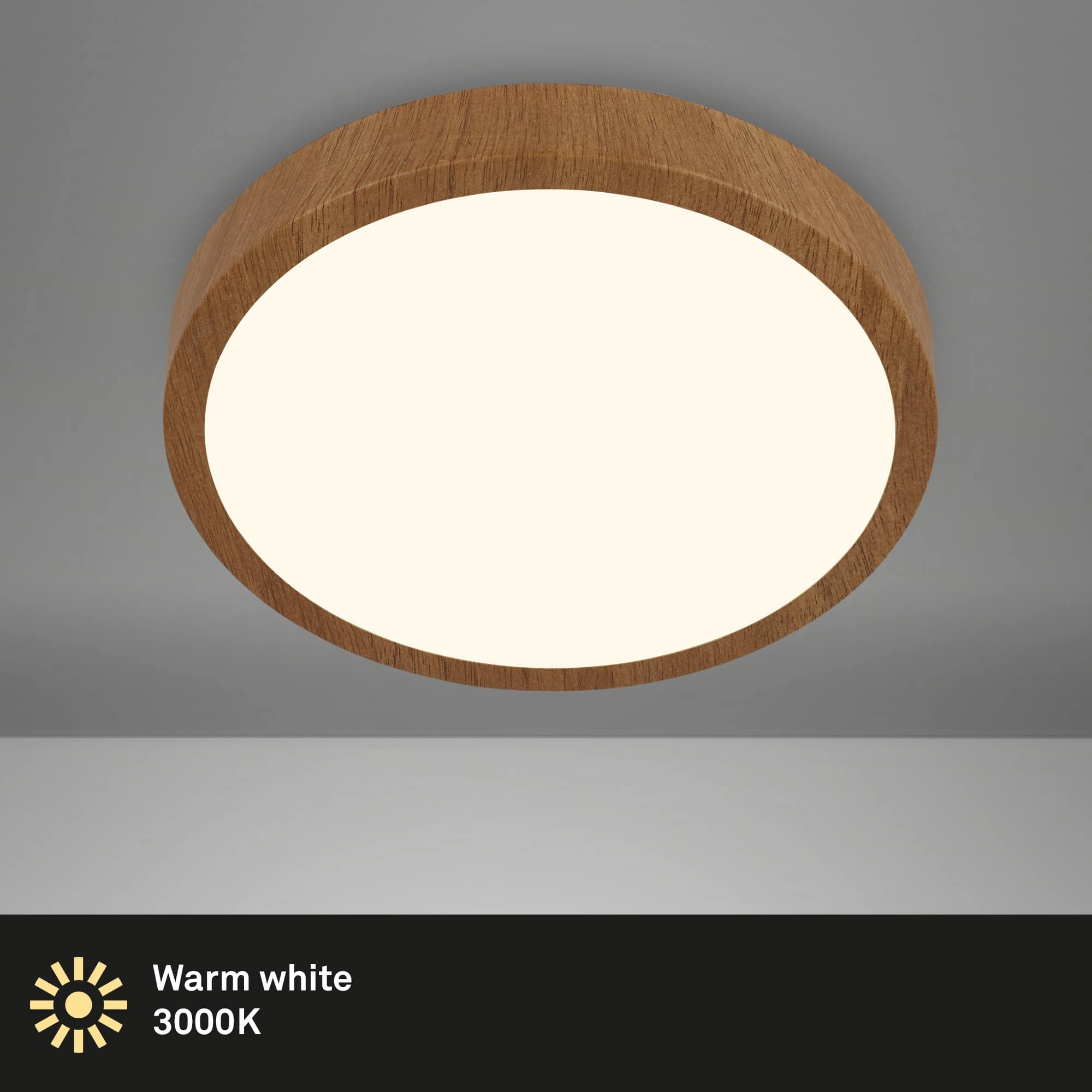 LED Aufbauleuchte, Ø 38 cm, LED-Platine, 24 W, 2900 lm, holzfarbig