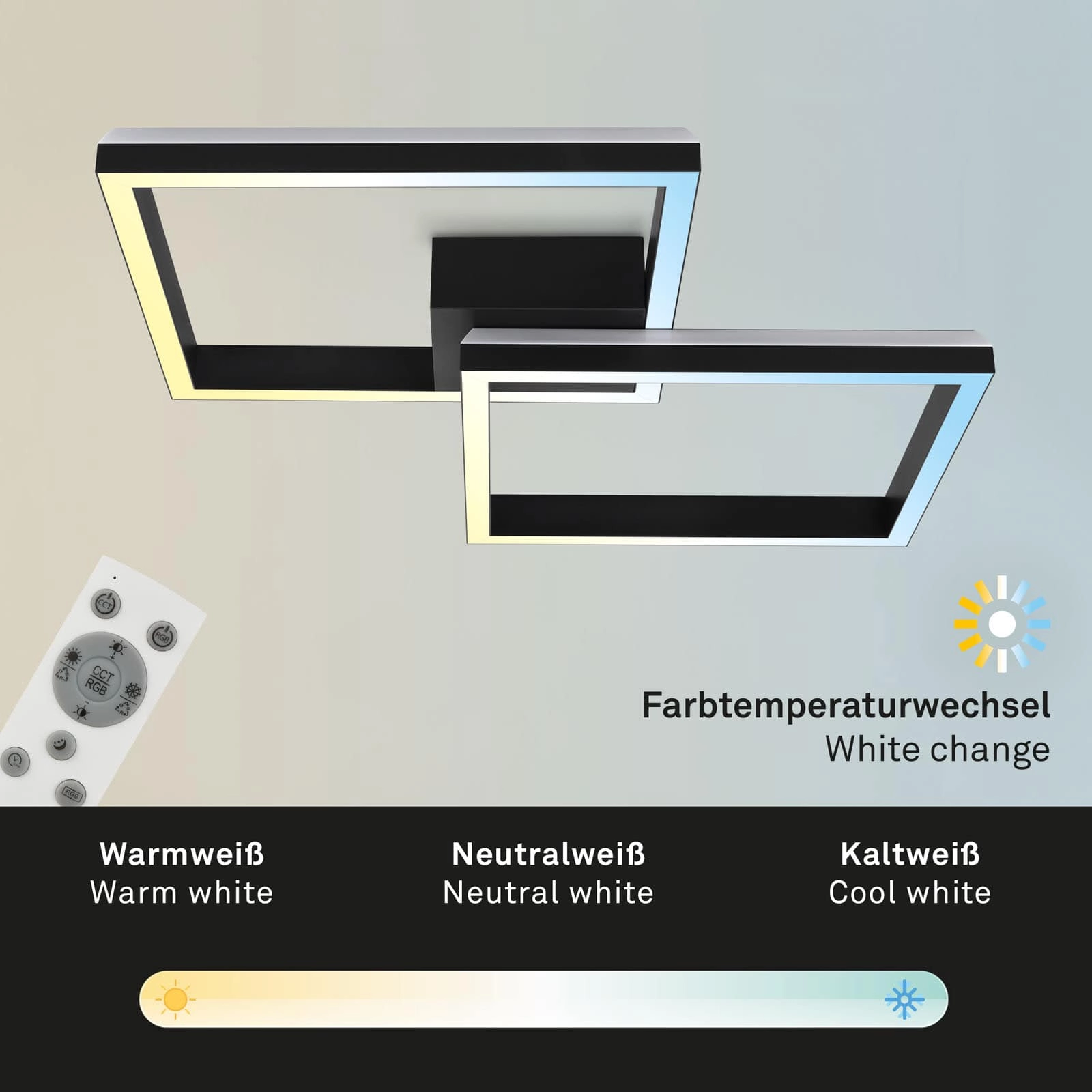 RGB CCT LED Deckenleuchte, 64 cm, LED-Platine, 40 W, 3600 lm, schwarz