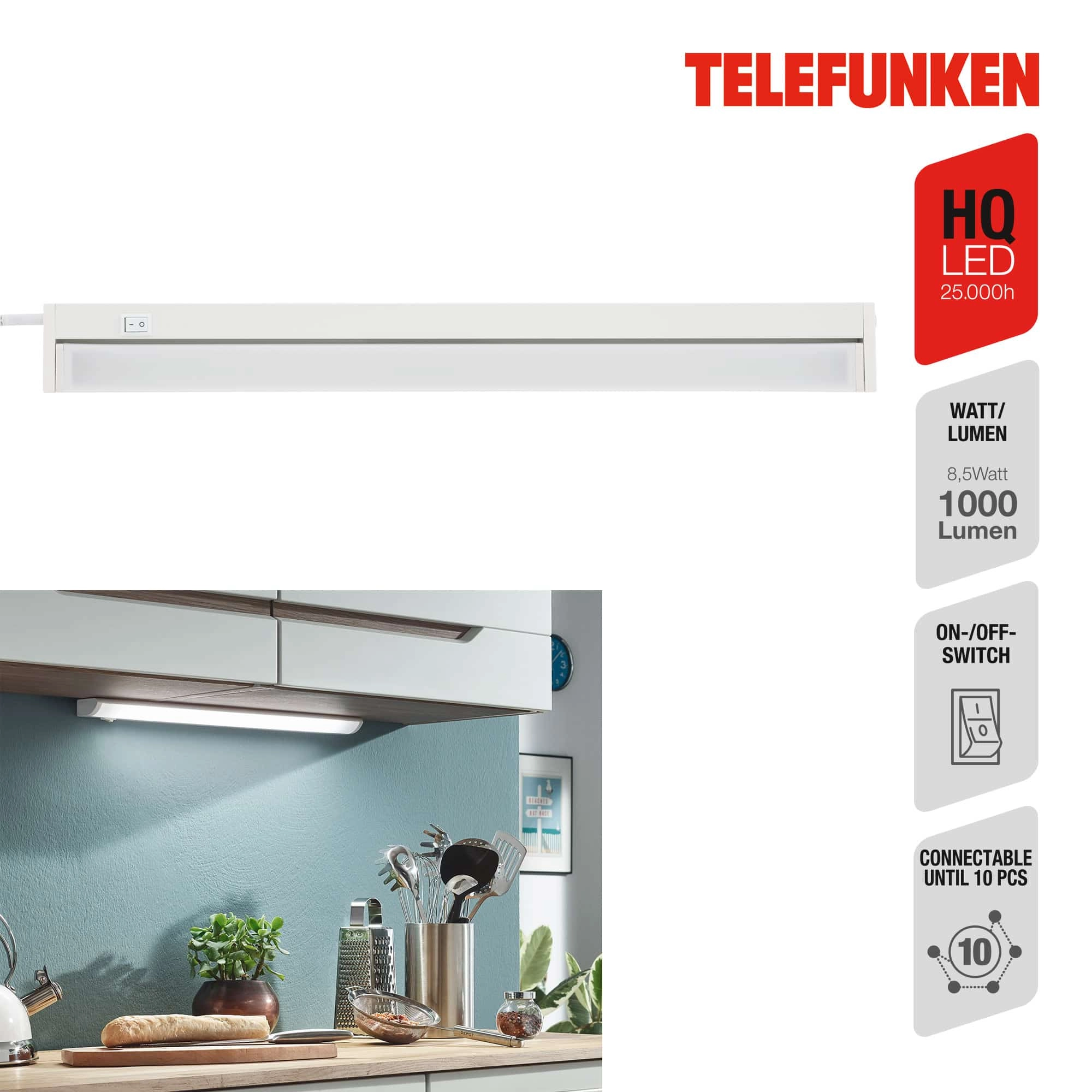 TELEFUNKEN LED Unterbauleuchte, 55 cm, 8,5 W, Weiß