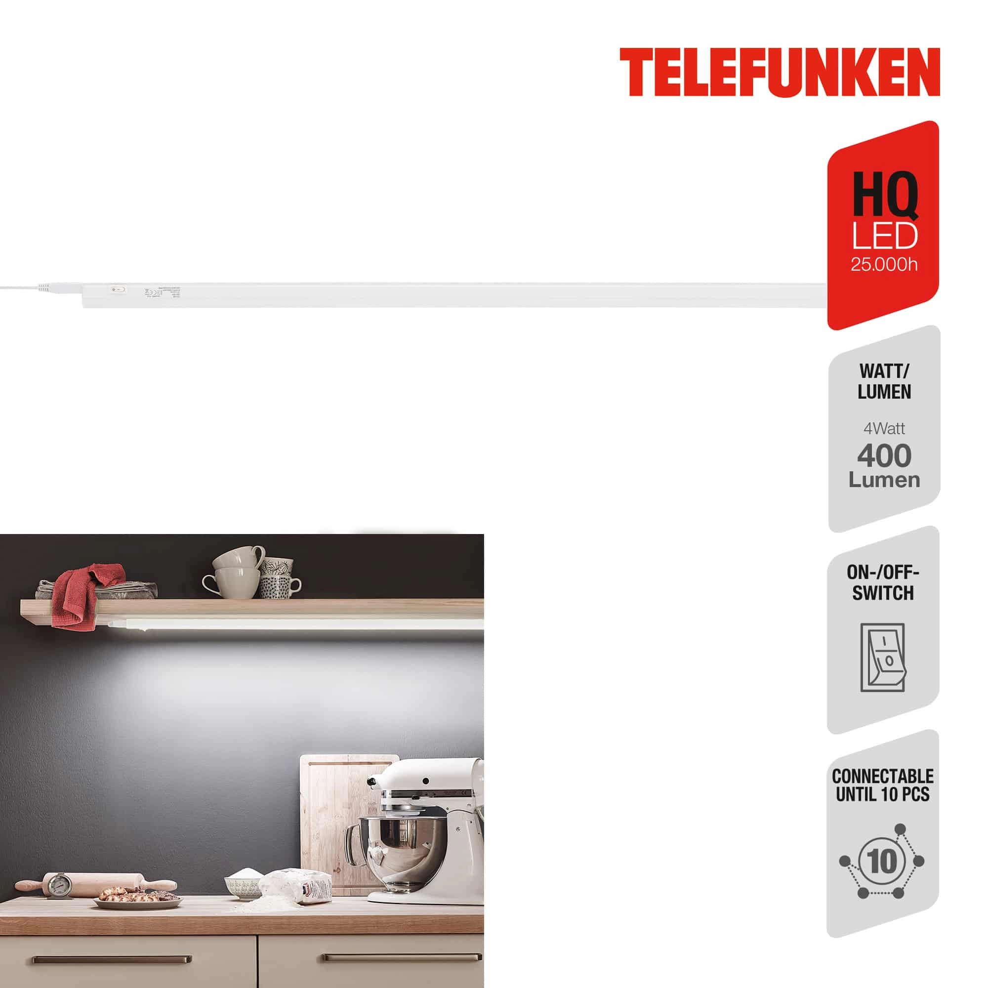 TELEFUNKEN LED Unterbauleuchte, 87,3 cm, 10 W, Weiß