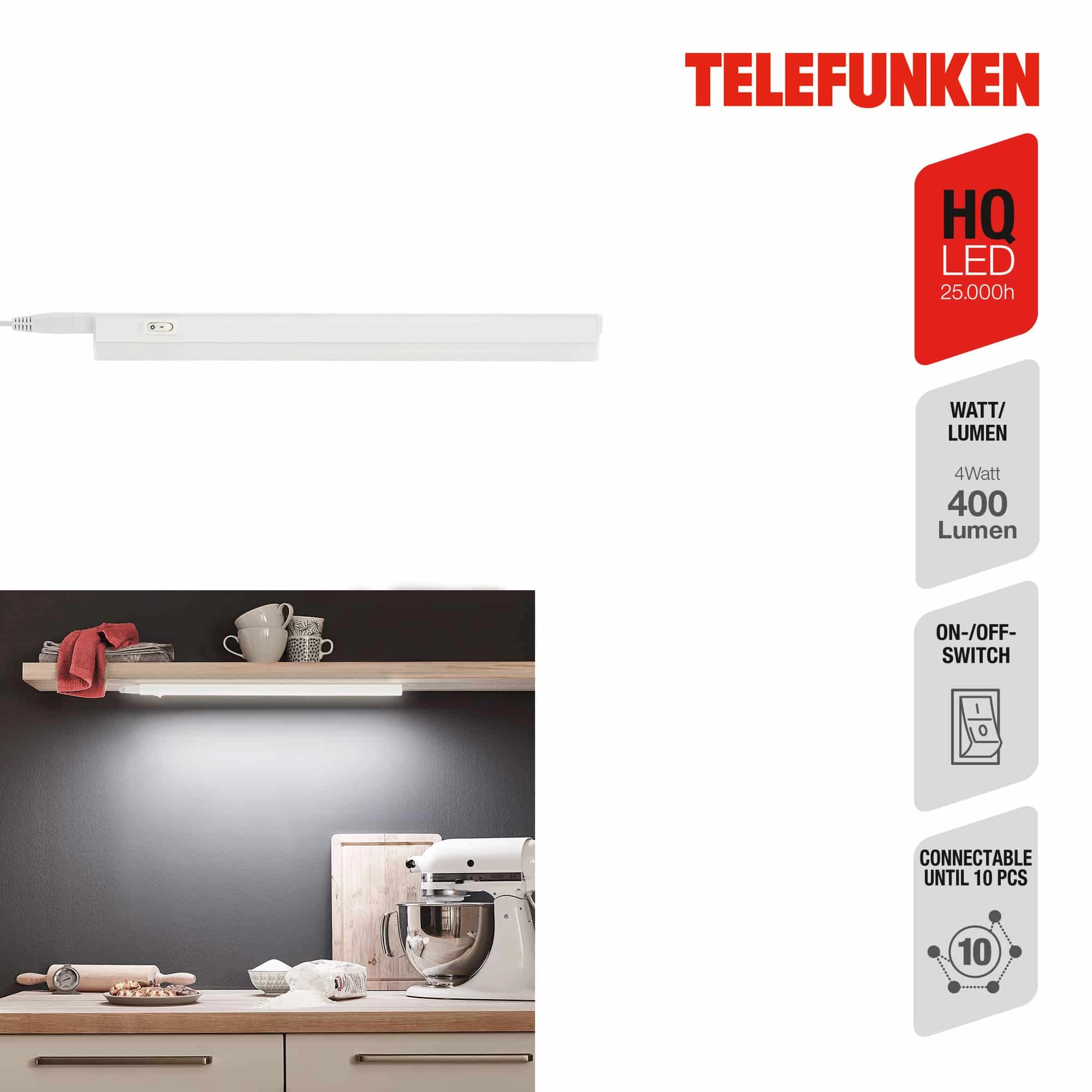 TELEFUNKEN LED Unterbauleuchte, 31,3 cm, 4 W, Weiß