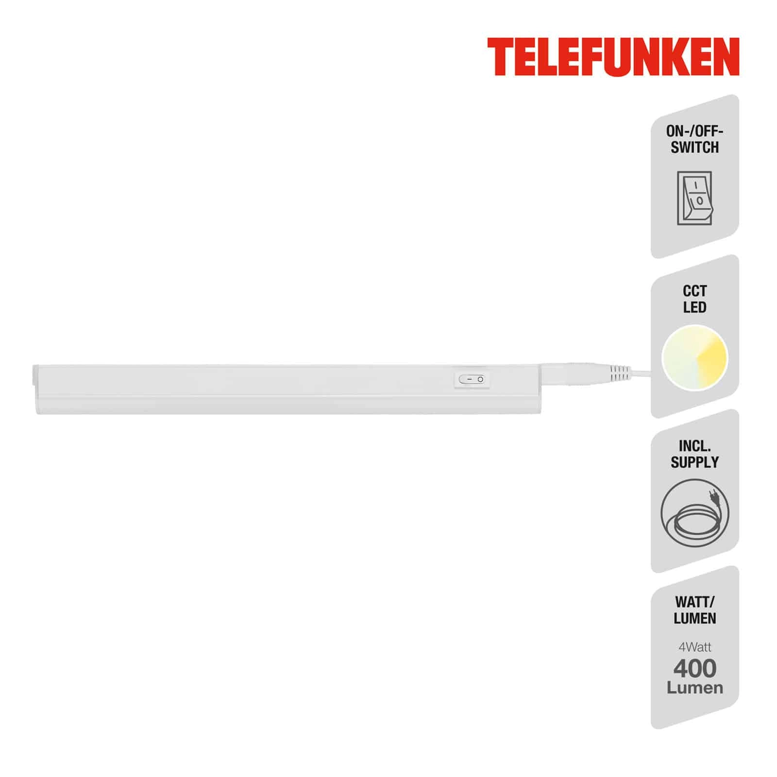 TELEFUNKEN CCT LED Unterbauleuchte, 32,5 cm, 4 W, Weiß