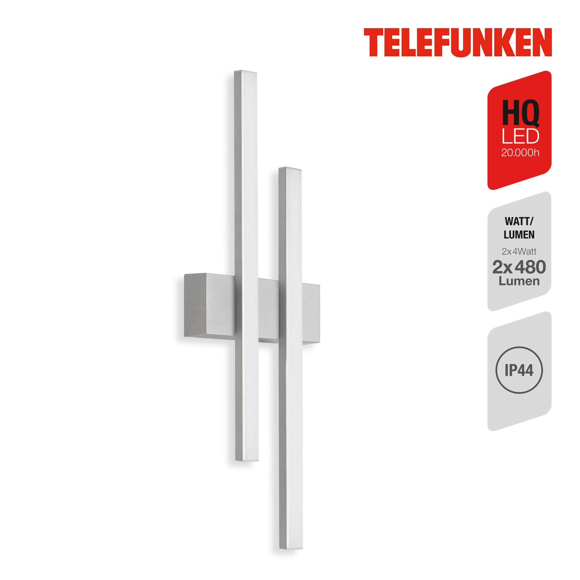TELEFUNKEN LED Außenwandleuchte, 47 cm, 8 W, Silber