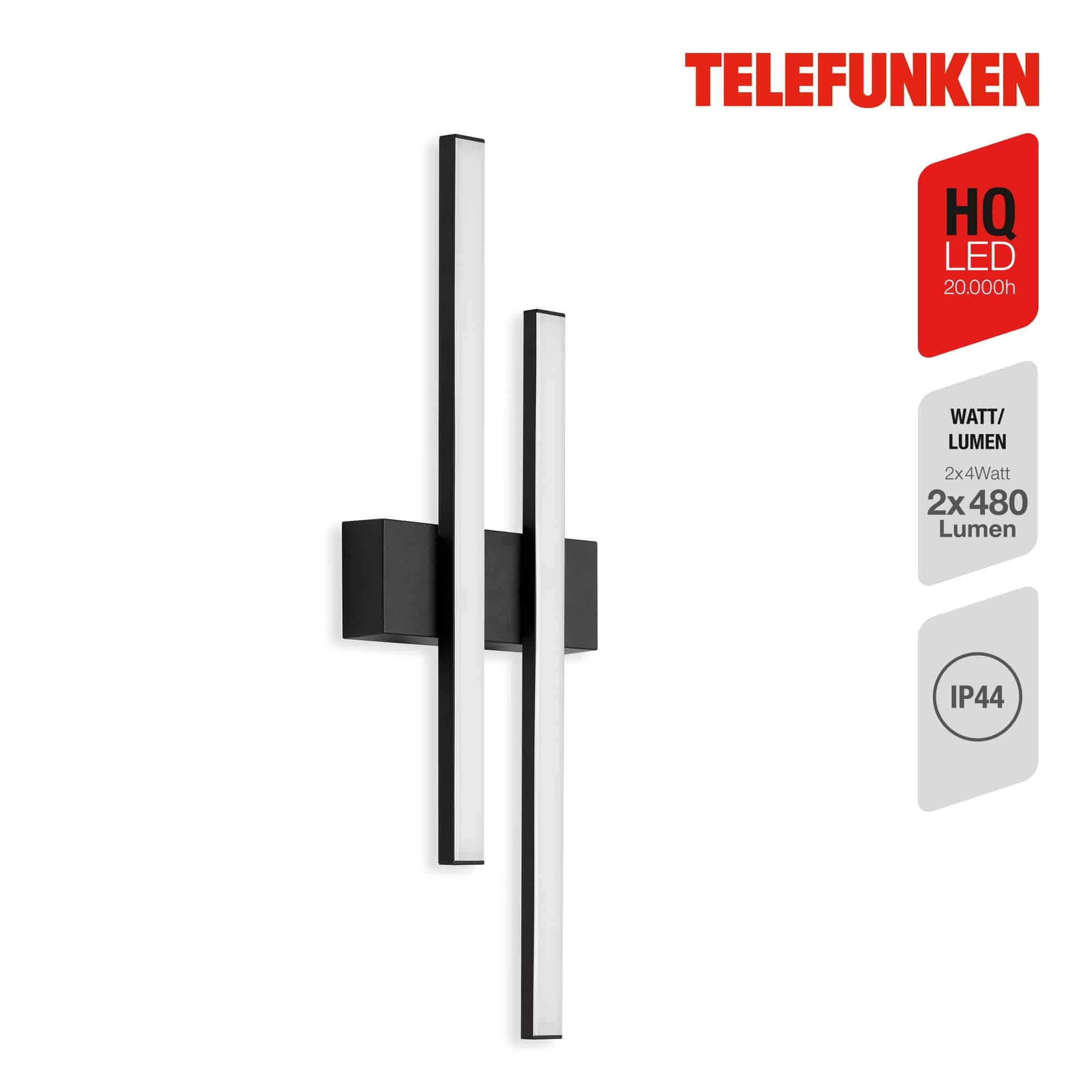 TELEFUNKEN LED Außenwandleuchte, 47 cm, 8 W, Schwarz