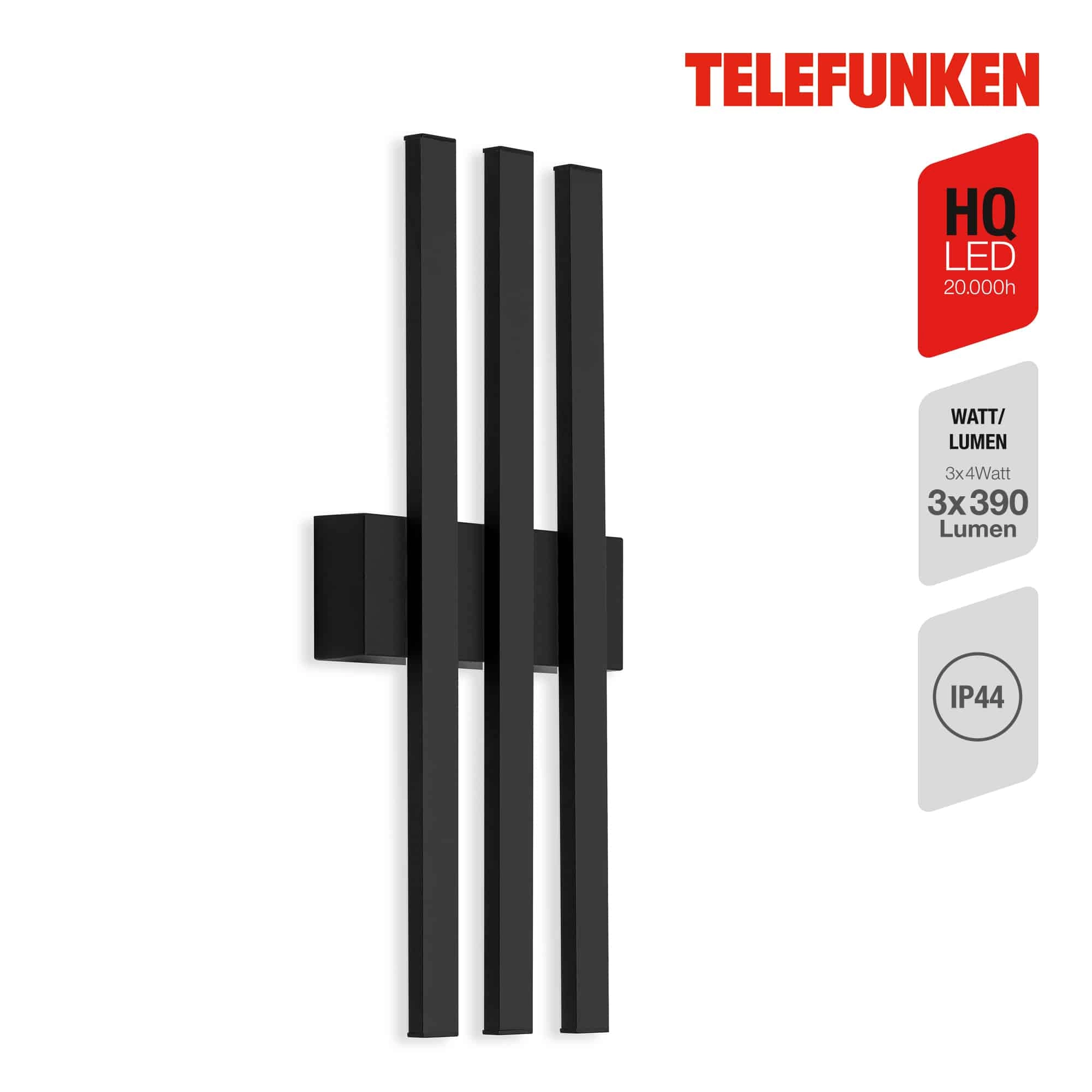 TELEFUNKEN LED Außenwandleuchte, 37 cm, 12 W, Schwarz