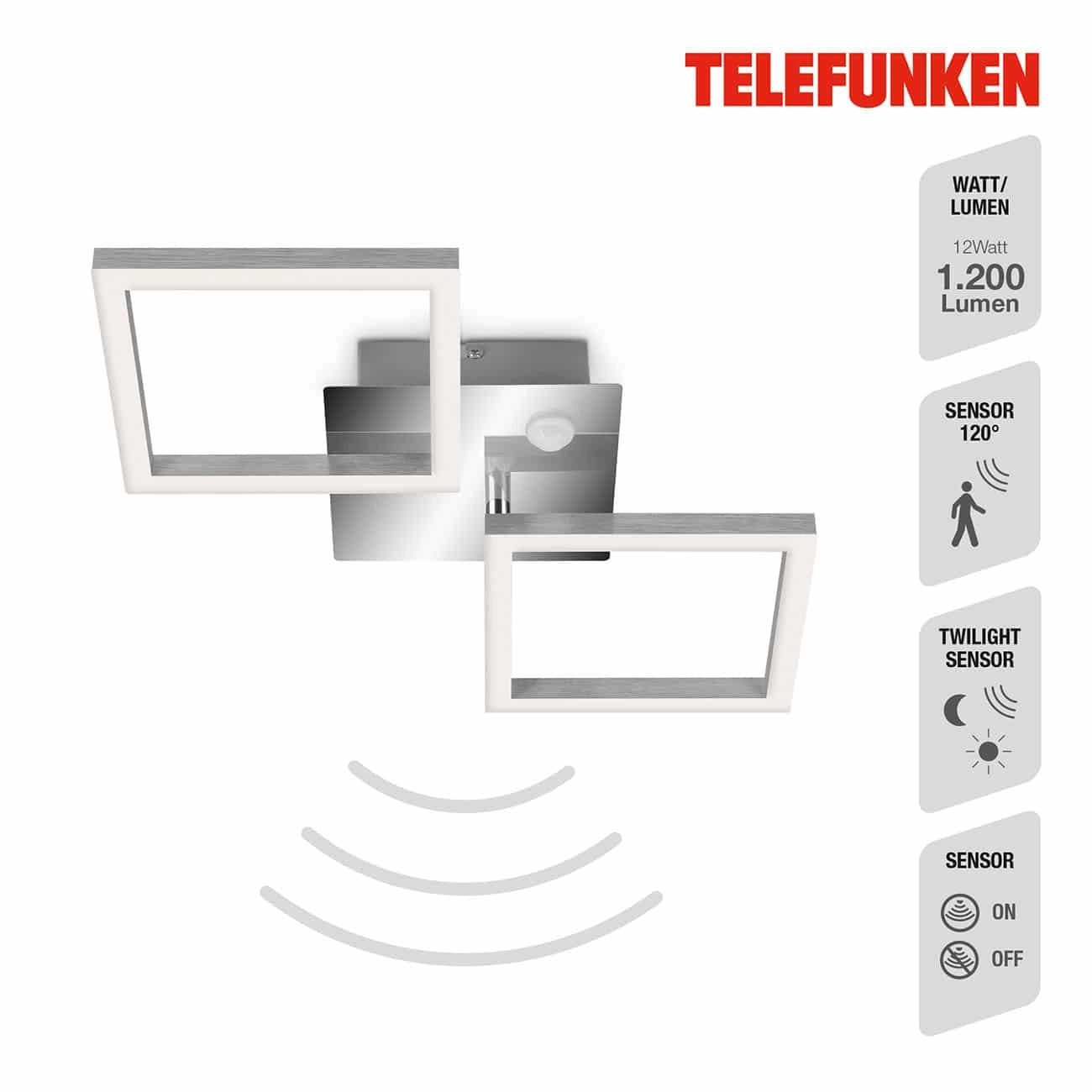 TELEFUNKEN Sensor LED Deckenleuchte, 47 cm, 12 W, Chrom-Alu
