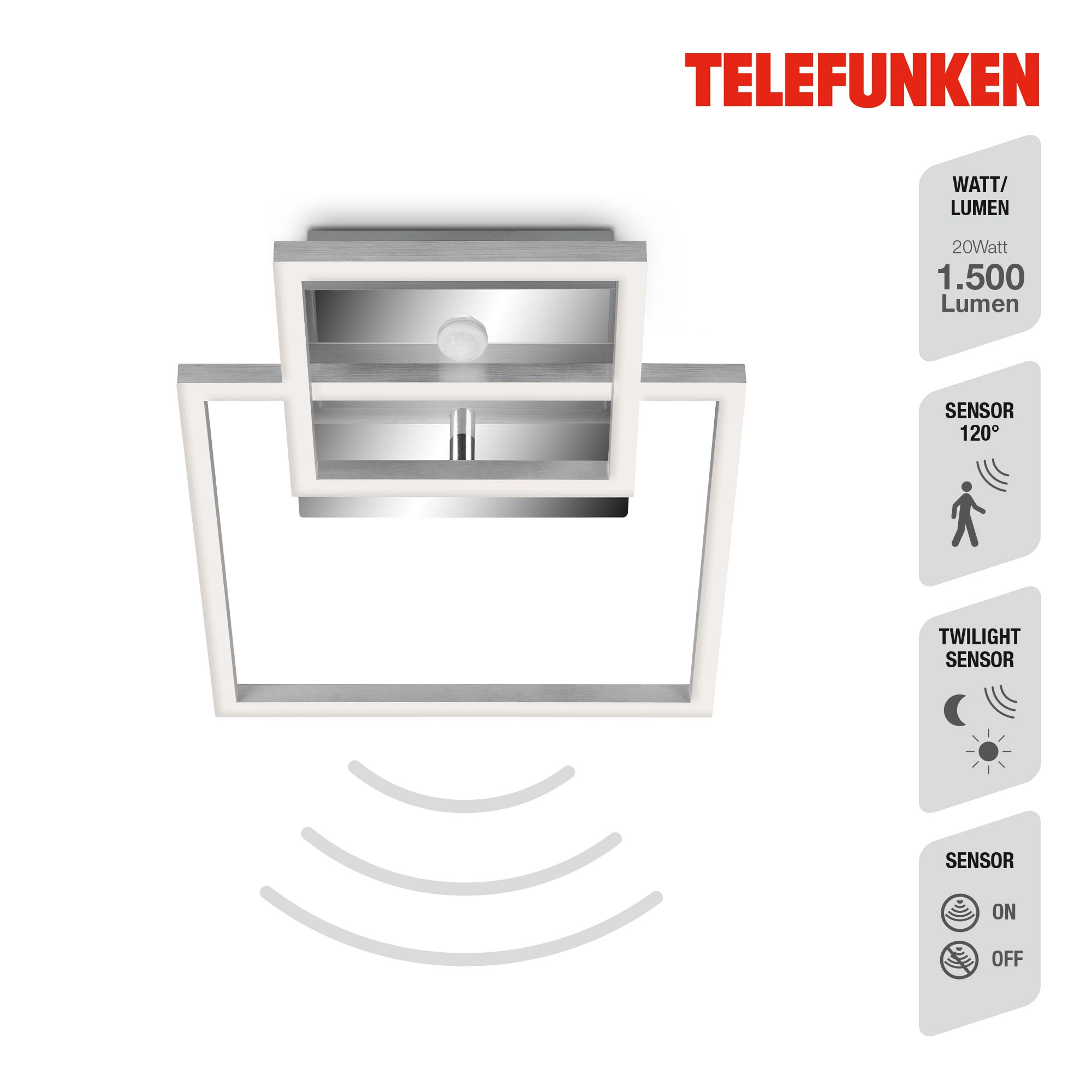 TELEFUNKEN Sensor LED Deckenleuchte, 35,8 cm, 17 W, Chrom-Alu