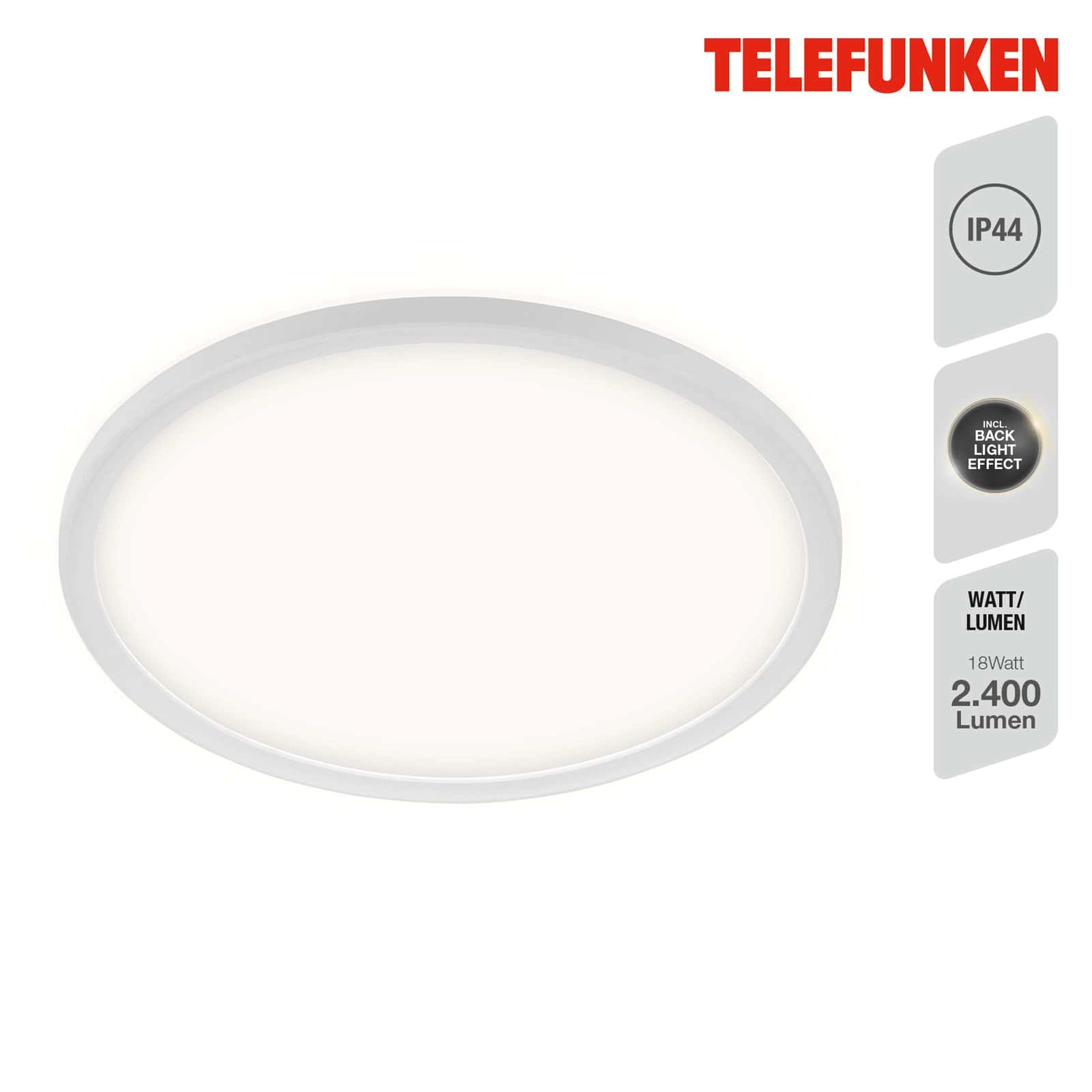 LED Bad-Deckenleuchte, Ø29 cm, 1x LED, 18 W, 2400 lm, weiß