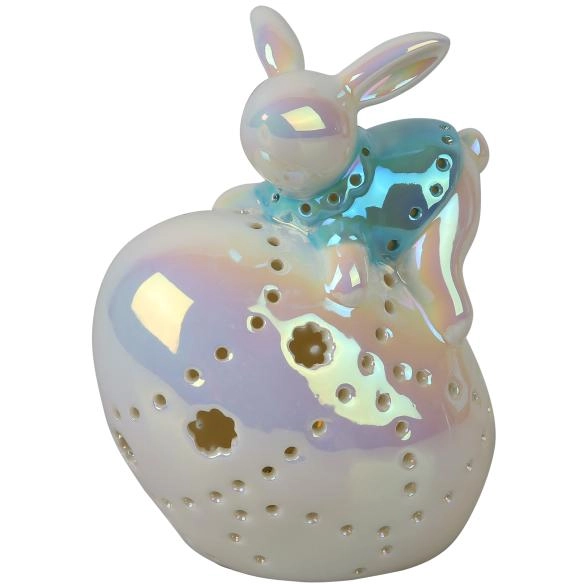 Ceramico LED-Osterhase blau, liegend auf Ei