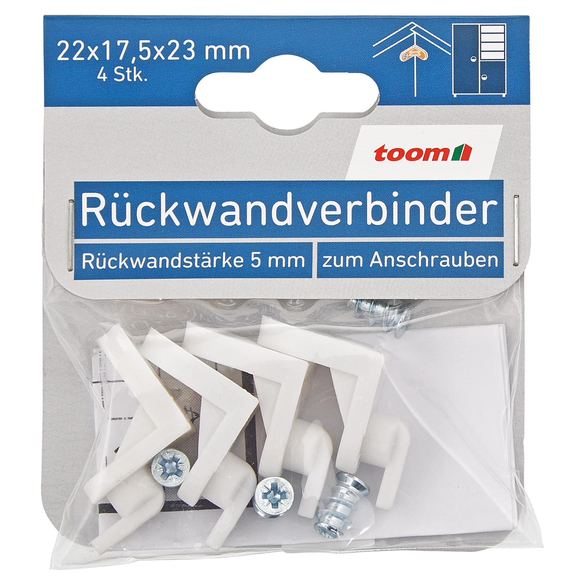 toom Rückwandverbinder Kunststoff weiß 22 x 17,5 x 23 mm 4 Stück