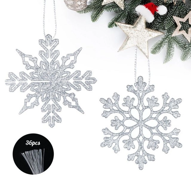 Homewit Christbaumschmuck Schneeflocken Weihnachten Deko Anhänger für Weihnachtsbaum (36-tlg), Glitzer Weihnachtsschmuck Weihnachtsdeko Set