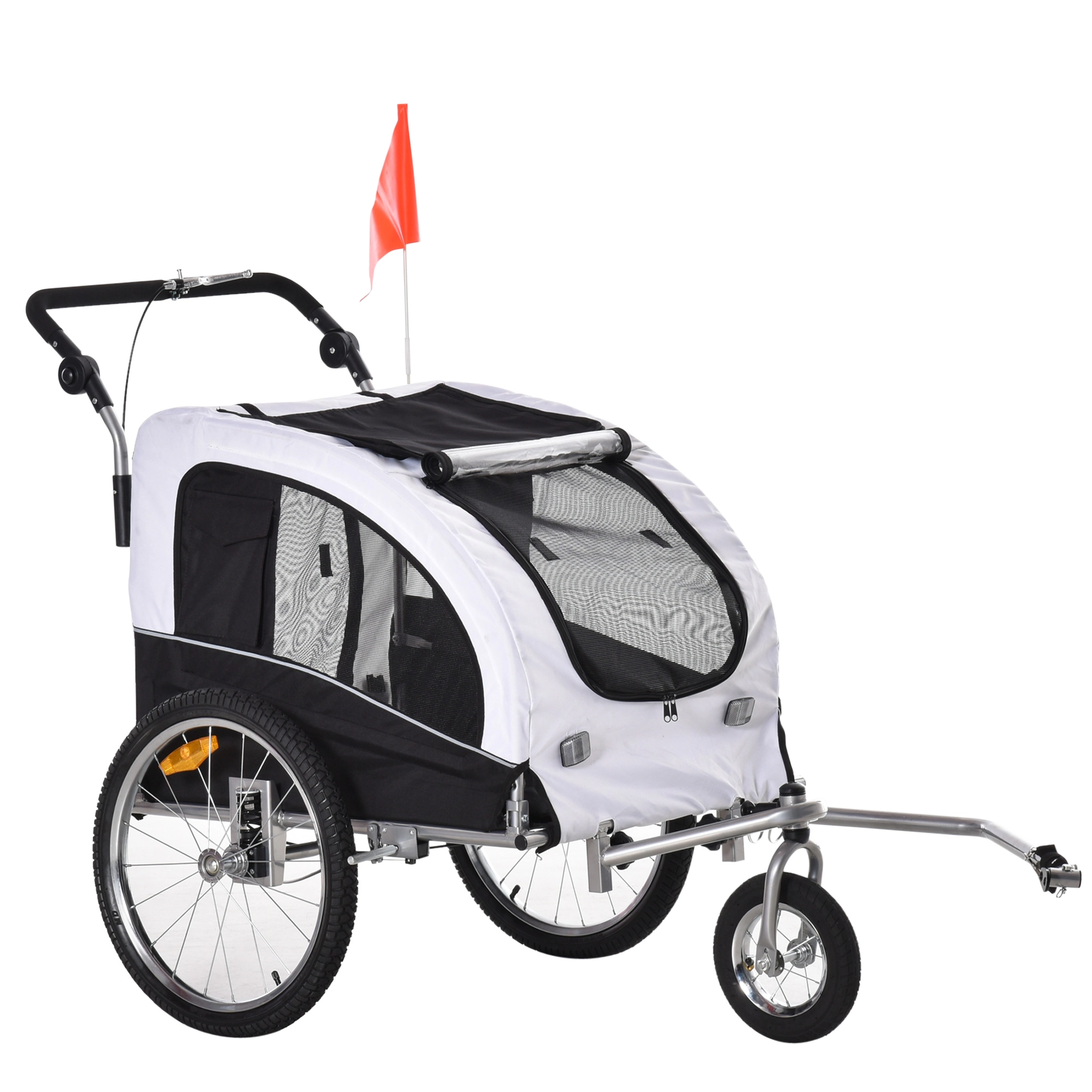 PawHut Hundeanhänger Jogger Fahrradanhänger Hunde Hunde-Fahrradanhänger Weiß+Schwarz 155 x 83 x 108 cm