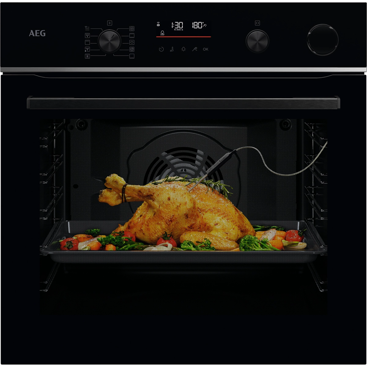 AEG 6000 SenseCook® mit SteamCrisp® / Backofen mit Dampfunterstützung / WLAN-fähig / Pyrolytische Selbstreinigung / Schwarz TR6PB50WSB