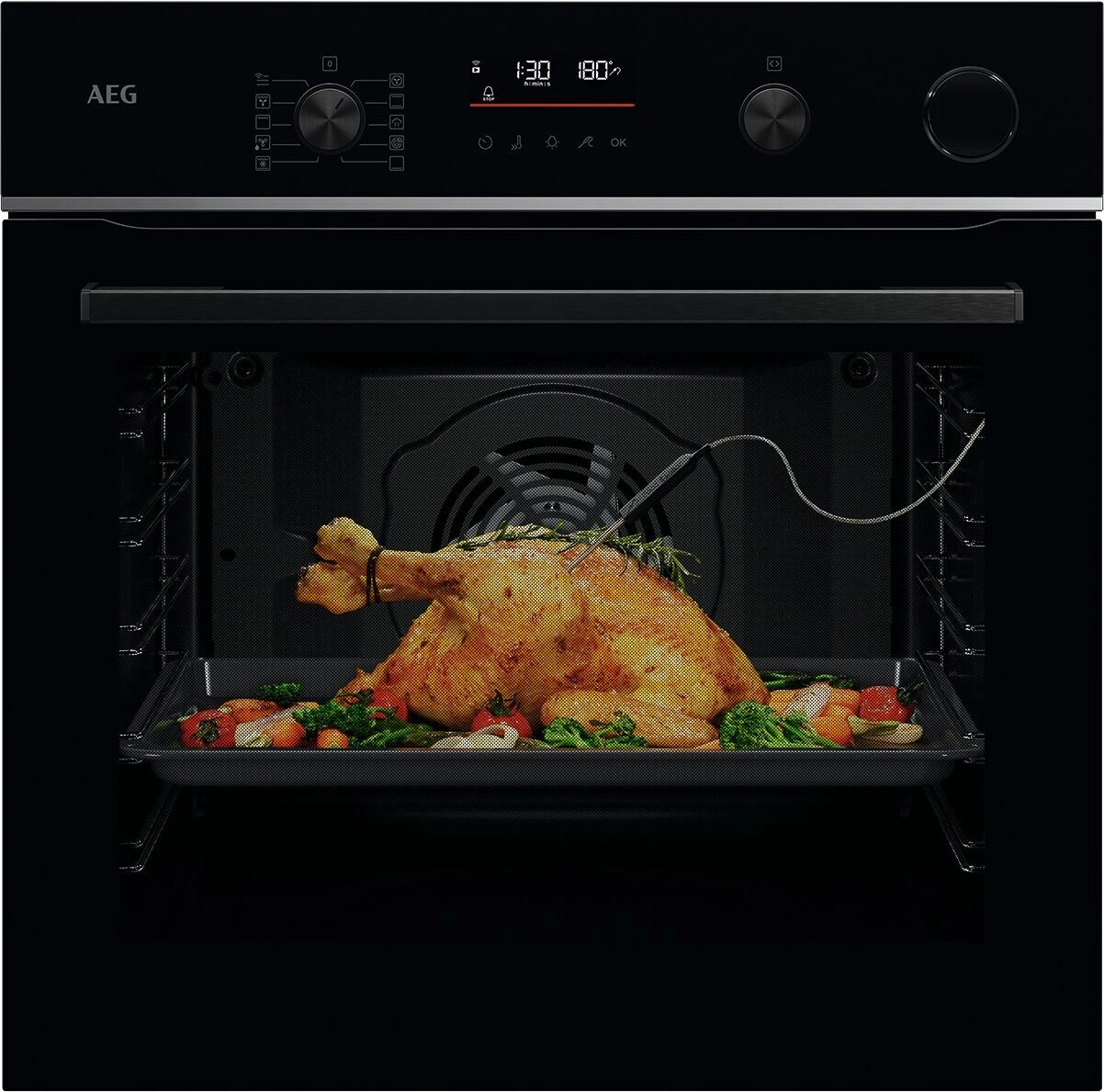AEG 6000 SenseCook® mit SteamCrisp® / Backofen mit Dampfunterstützung / WLAN-fähig / Pyrolytische Selbstreinigung / Schwarz TR6PB50WSB