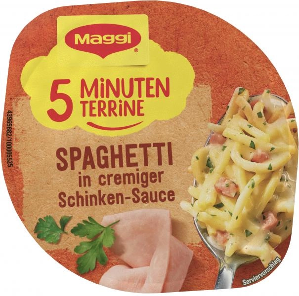 Maggi 5 Minuten Terrine Spaghetti in cremiger Schinkensauce