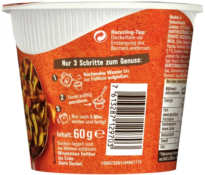 Maggi 5 Minuten Terrine Nudeln in dunkler Gulasch-Sauce