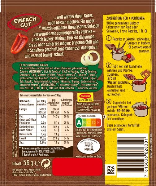 Maggi Fix für Ungarisches Gulasch
