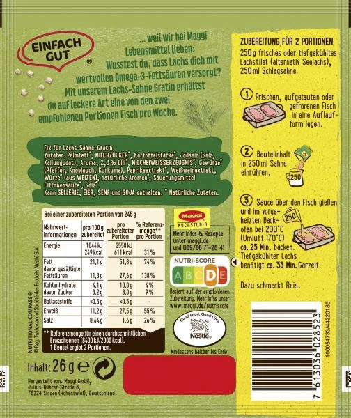 Maggi Fix für Lachs-Sahne Gratin
