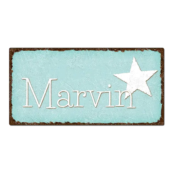 Blechschild im Vintage Look mit Wunschtext 300 x 150mm türkis/braun