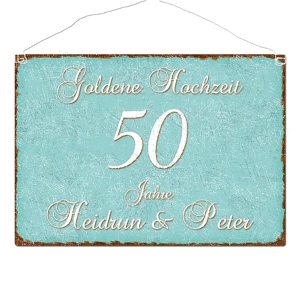 Schild "Goldene Hochzeit" und Namen im Format A3 türkis