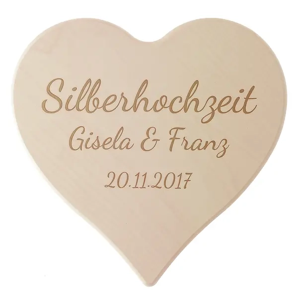 Schneidebrett aus Holz mit Gravur zur "Silbernen Hochzeit" Größe: 24 x 24 x 1,4 cm