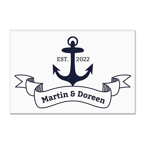 Maritime Acrylplatte zur Hochzeit mit Anker, Namen und Datum Variante 2 - Querformat