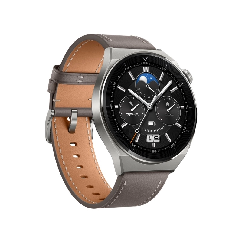 HUAWEI WATCH GT 3 Pro 46 mm Titangrau, graues Lederarmband