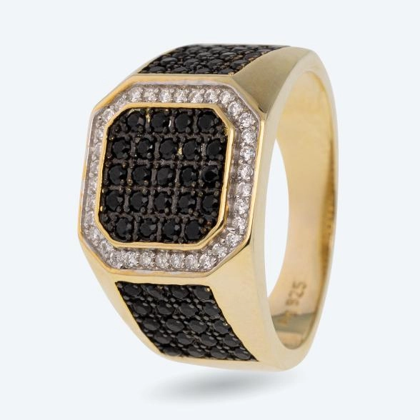 Ring 925 St. Silber vergoldet schwarzer Spinell