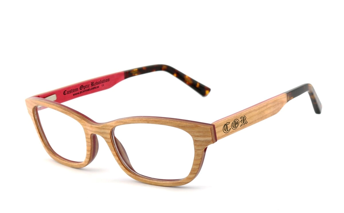 Anfertigung in Deiner individuellen Sehstärke möglich, Brillengestell: ohne Sehstärke, Brille, Brillengestell, Korrekturbrille, Korrekturfassung, Vollrand Gestell aus Holz, Brillenbügel mit hochwertig