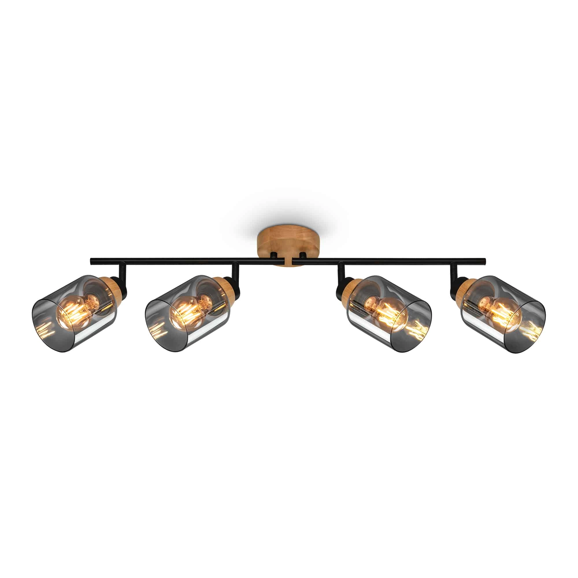 Briloner Hema Deckenstrahler, Rauchglas, schwenkbar, 4-flammig, Holzbasis