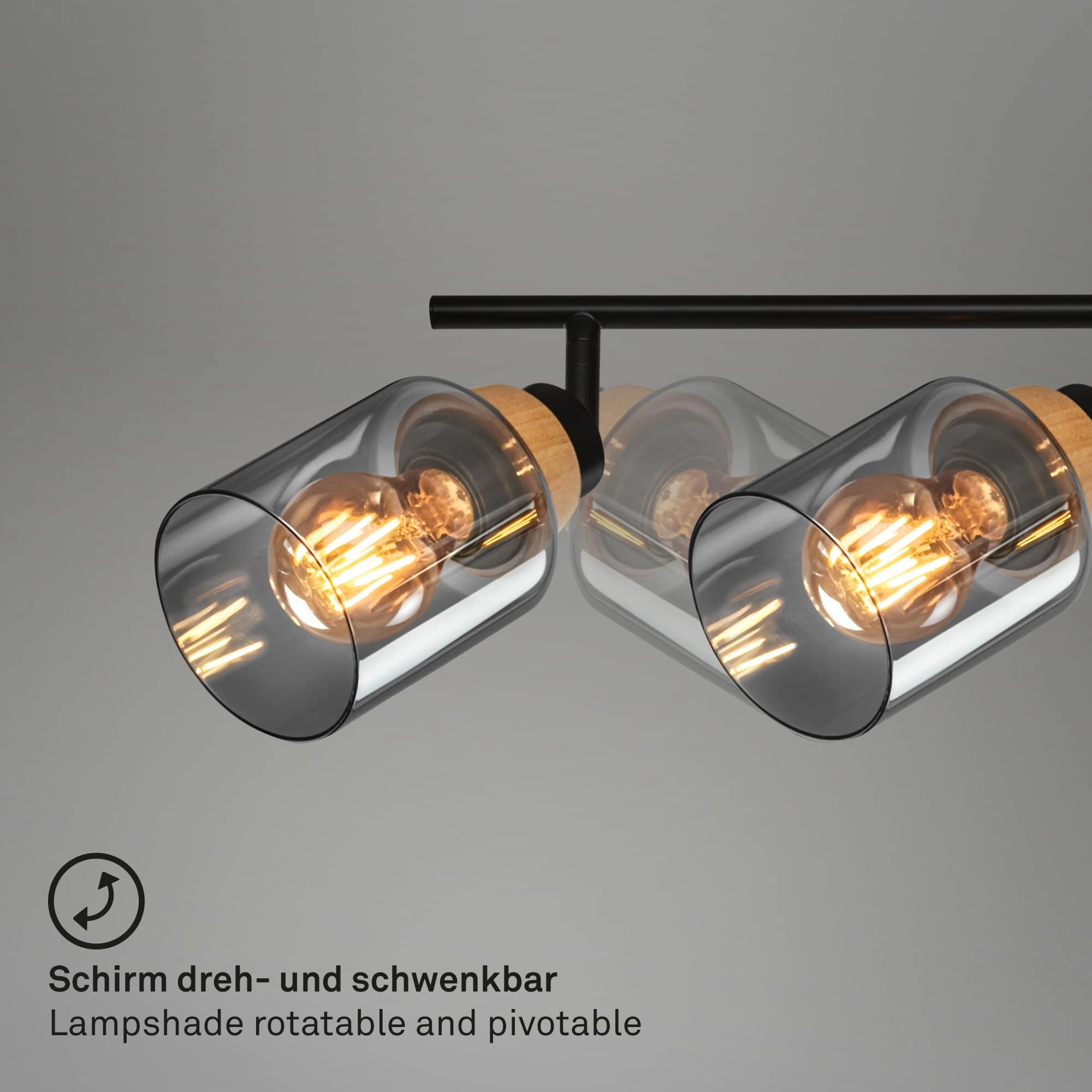Briloner Hema Deckenstrahler, Rauchglas, schwenkbar, 4-flammig, Holzbasis