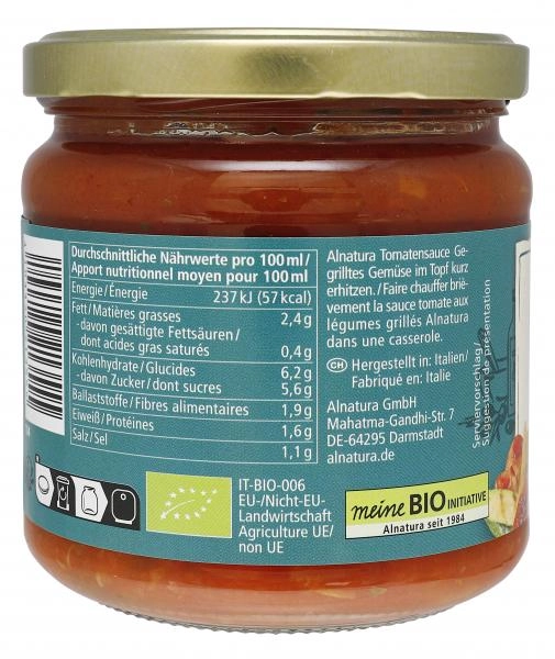Alnatura Tomatensauce Gegrilltes Gemüse