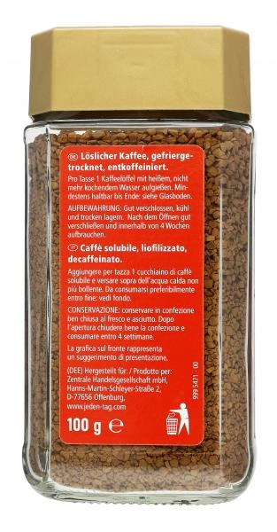 Jeden Tag Schonkaffee Entkoffeiniert löslicher Bohnenkaffee