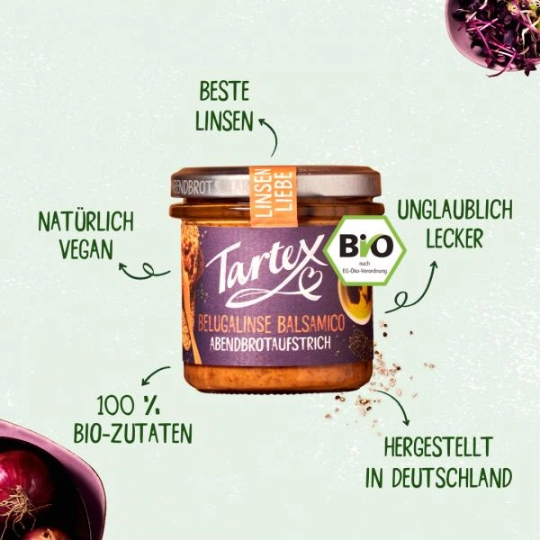 Tartex Bio Linsen Liebe Belugalinse Balsamico Abendbrotaufstrich