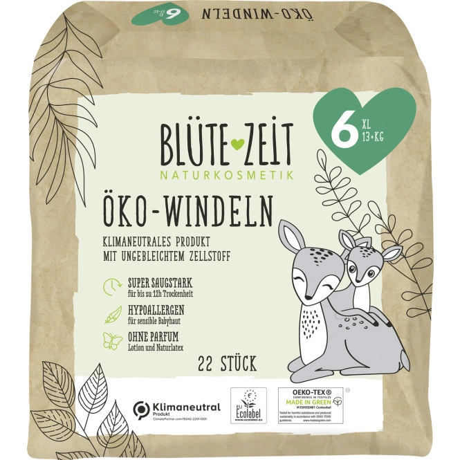 Blüte-Zeit Öko-Windeln Größe 6 XL 13+KG 22ST