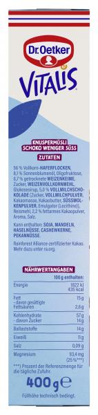 Dr.Oetker Vitalis Knusper Schoko Müsli weniger süß 400G