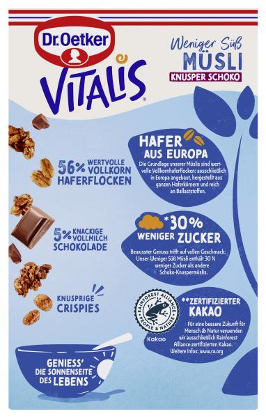 Dr.Oetker Vitalis Knusper Schoko Müsli weniger süß 400G
