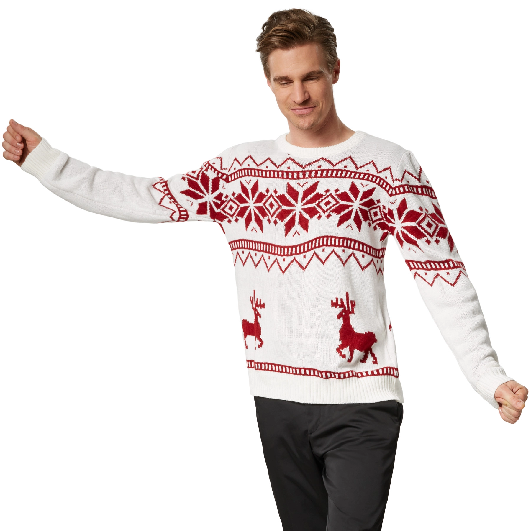 Weihnachtspullover Winterland weiß-rot - S