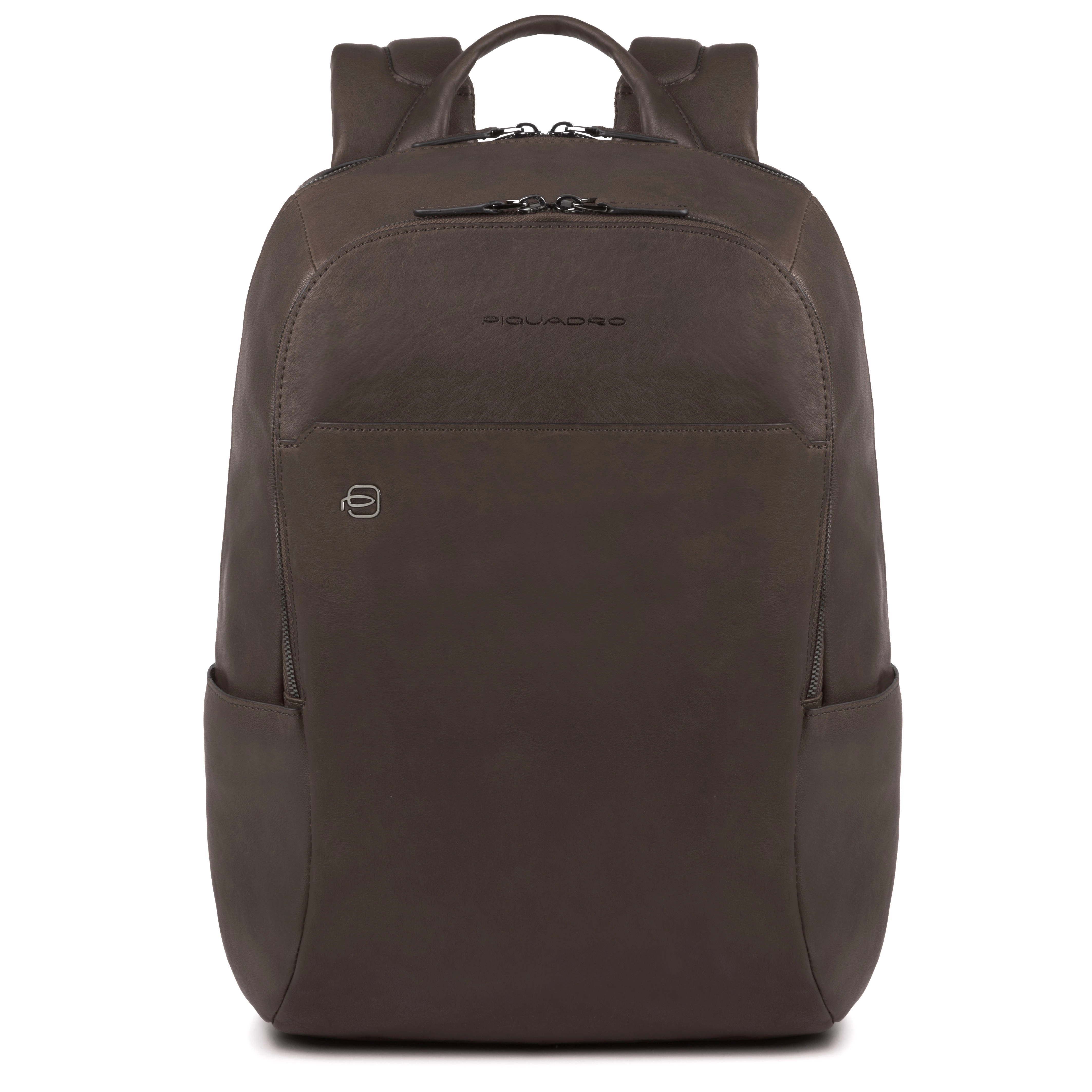 Piquadro Black Square Laptop-Rucksack 14  aus Leder dunkelbraun